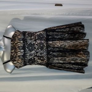 Vintage black lace dress over ivory silk satin, Little Black Dress / LBD 8